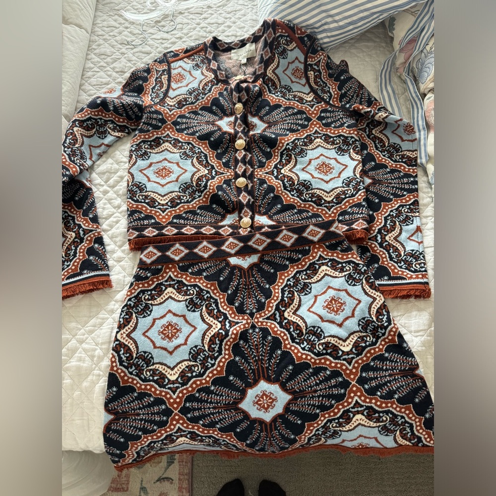 Cara Cara Multicolor Knit Cardigan and Skirt Set